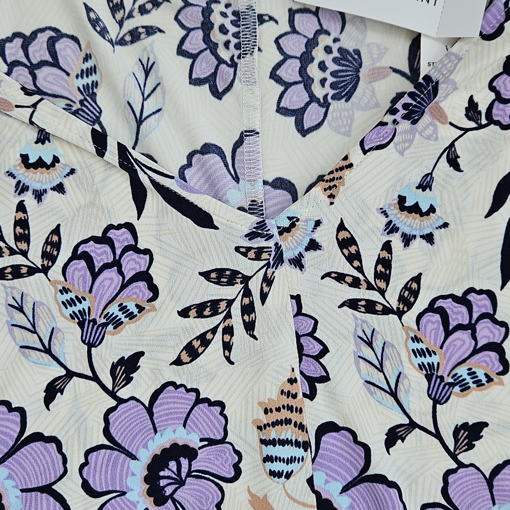 Lane Bryant Floral Blouse Cream Purple Ruffle Sleeve V-Neck Plus Size NWT, 34/36 - Picture 7 of 14
